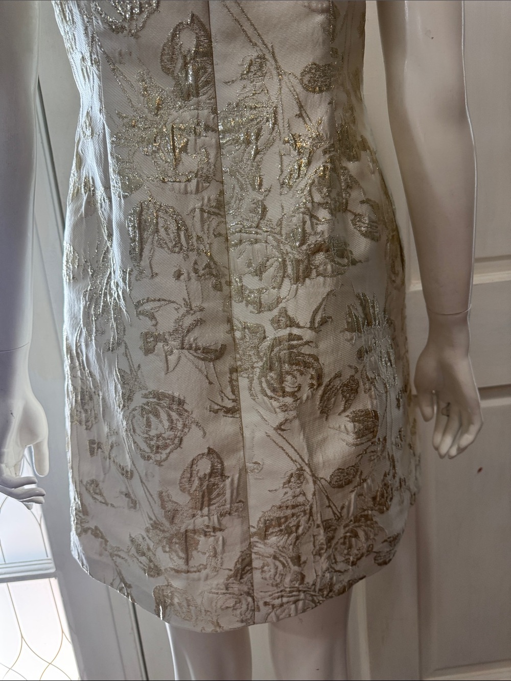 Aidan Mattox Ivory Metallic Floral Jacquard Mini Dress Size 6 - Picture 12 of 16